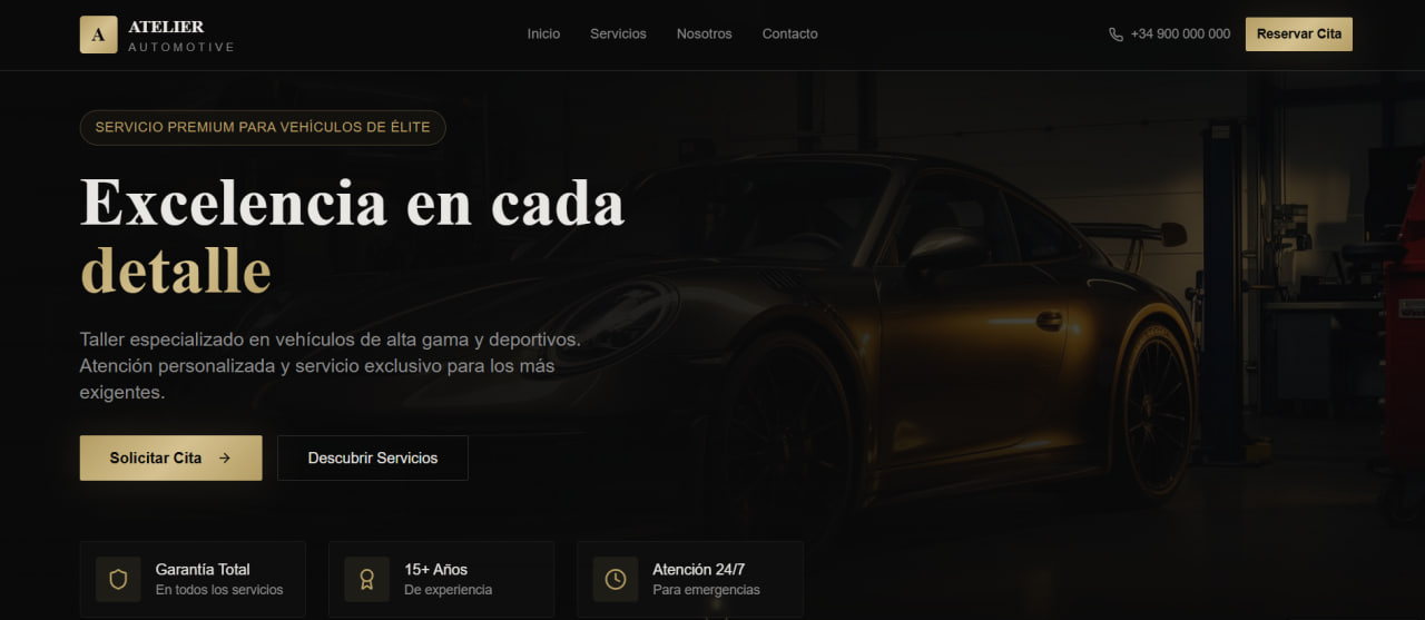 Página web profesional de ATELIER Automotive - Taller premium